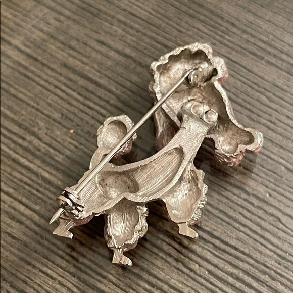 Vintage Pink French Poodle Dog Brooch - Pin Silver-tone Pink Accents - Picture 8 of 16